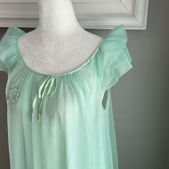 Vtg Gossard Artemis Green Floral Chiffon Nightgown - Picture 4 of 12